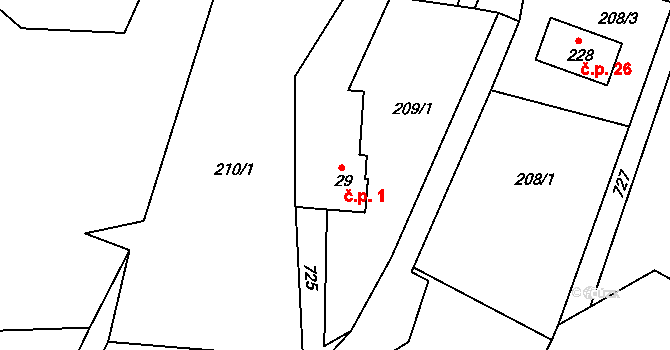Skokovy 1, Žďár na parcele st. 29 v KÚ Žehrov, Katastrální mapa