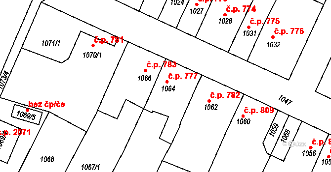 Tachov 777 na parcele st. 1064 v KÚ Tachov, Katastrální mapa
