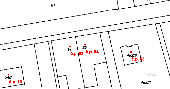 Hřibsko 64, Stěžery na parcele st. 32 v KÚ Hřibsko, Katastrální mapa
