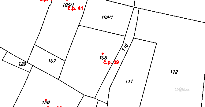 Konětopy 39, Milín na parcele st. 108 v KÚ Konětopy u Příbramě, Katastrální mapa