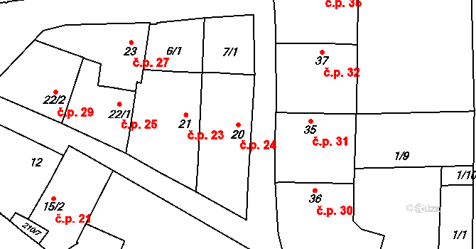 Nučničky 24, Travčice na parcele st. 20 v KÚ Nučničky, Katastrální mapa