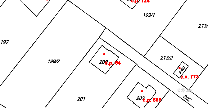 Lutyně 64, Orlová na parcele st. 200 v KÚ Horní Lutyně, Katastrální mapa