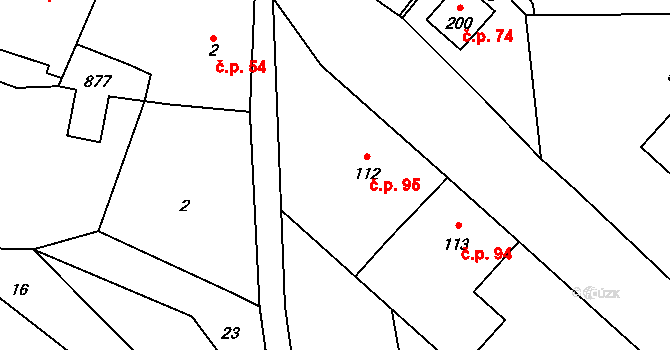 Úbislavice 95 na parcele st. 112 v KÚ Úbislavice, Katastrální mapa