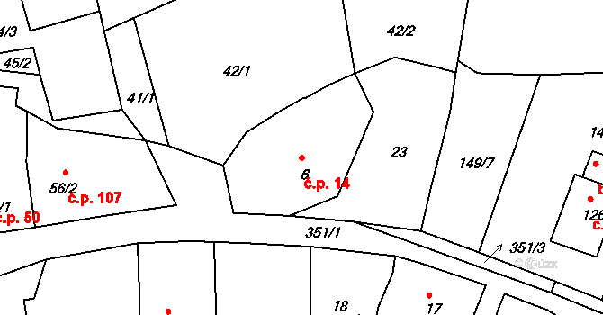 Sudoměřice u Tábora 14 na parcele st. 6 v KÚ Sudoměřice u Tábora, Katastrální mapa