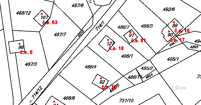Plchůvky 18, Choceň na parcele st. 127 v KÚ Plchůvky, Katastrální mapa