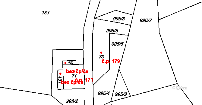 Třebovice 179 na parcele st. 73 v KÚ Třebovice, Katastrální mapa
