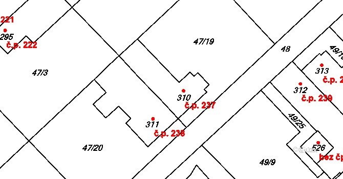 Dolní Studénky 237 na parcele st. 310 v KÚ Dolní Studénky, Katastrální mapa
