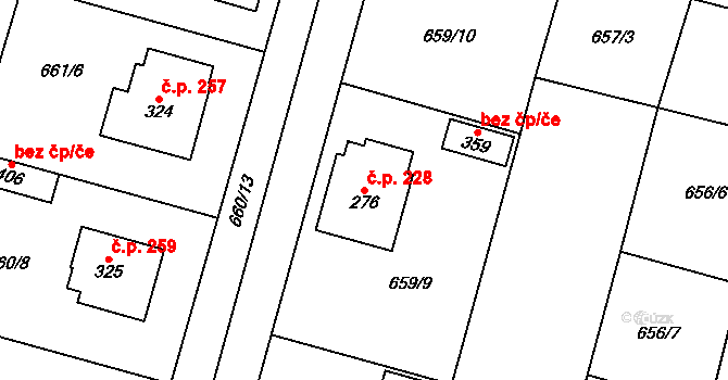 Krchleby 228 na parcele st. 276 v KÚ Krchleby u Nymburka, Katastrální mapa