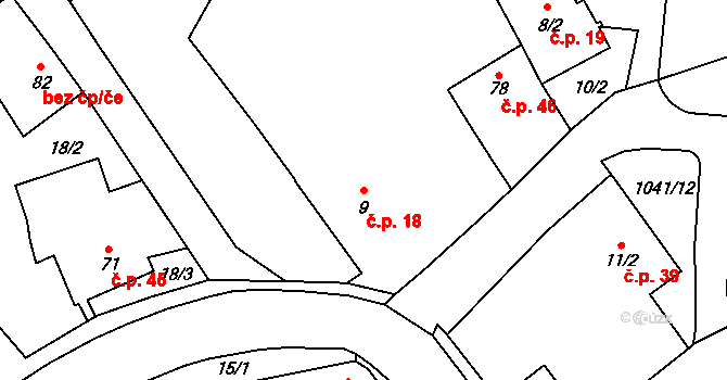 Jinošov 18 na parcele st. 9 v KÚ Jinošov, Katastrální mapa