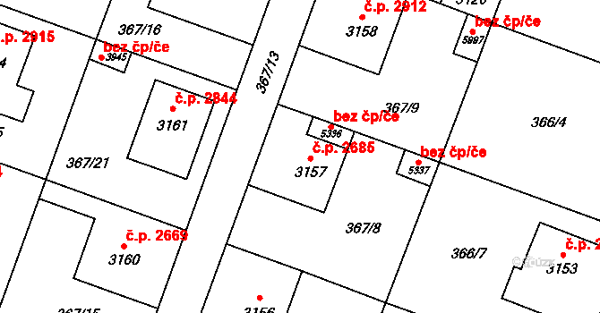 Břeclav 2685 na parcele st. 3157 v KÚ Břeclav, Katastrální mapa
