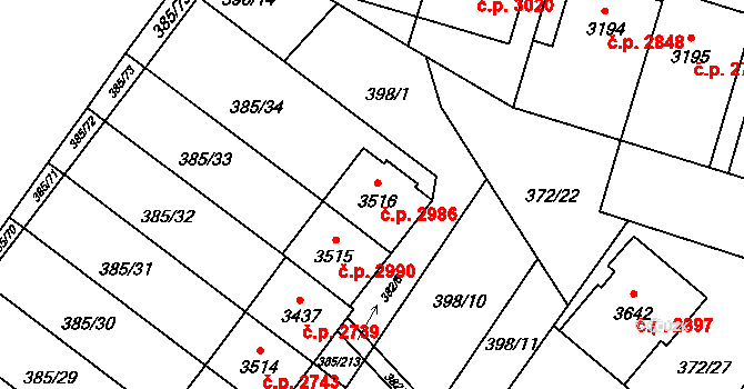 Břeclav 2986 na parcele st. 3516 v KÚ Břeclav, Katastrální mapa