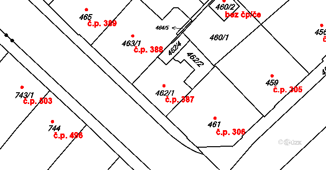 Veveří 387, Brno na parcele st. 462/1 v KÚ Veveří, Katastrální mapa