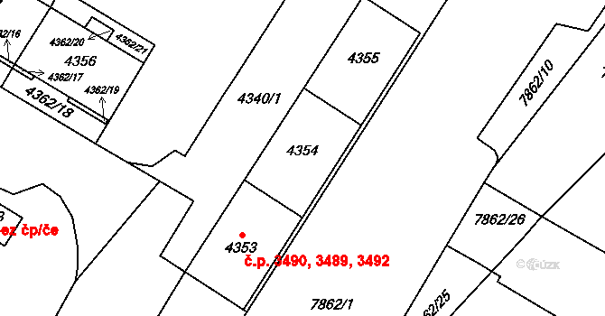Židenice 3489,3490,3492, Brno na parcele st. 4354 v KÚ Židenice, Katastrální mapa