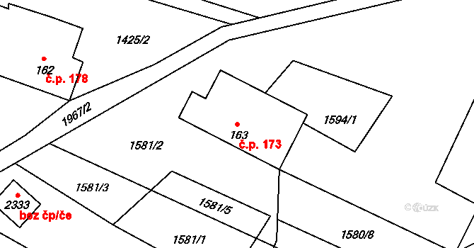 Vyhlídky 173, Horní Stropnice na parcele st. 163 v KÚ Horní Stropnice, Katastrální mapa