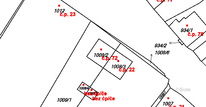 Chlumec 72, Olešník na parcele st. 1008/2 v KÚ Olešník, Katastrální mapa