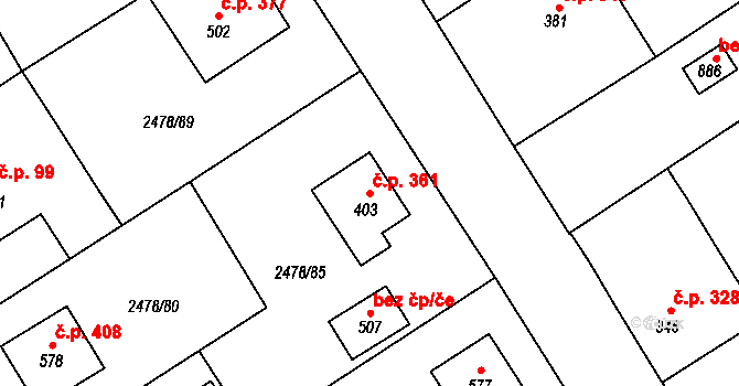 Horní Cerekev 361 na parcele st. 403 v KÚ Horní Cerekev, Katastrální mapa