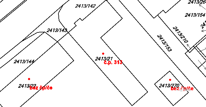 Pelhřimov 313 na parcele st. 2413/21 v KÚ Pelhřimov, Katastrální mapa