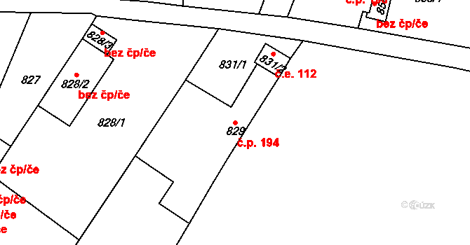 Sobědruhy 194, Teplice na parcele st. 829 v KÚ Sobědruhy, Katastrální mapa
