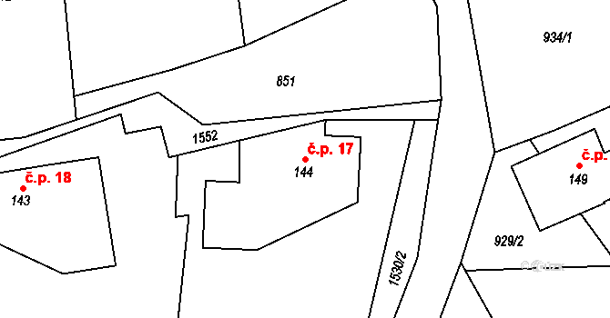 Huntířov 17, Vítězná na parcele st. 144 v KÚ Huntířov, Katastrální mapa