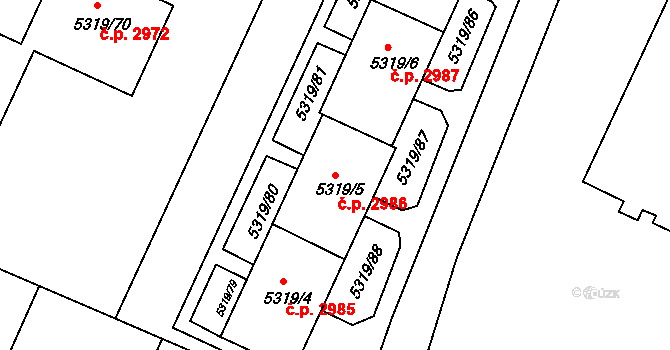 Frýdek 2986, Frýdek-Místek na parcele st. 5319/5 v KÚ Frýdek, Katastrální mapa