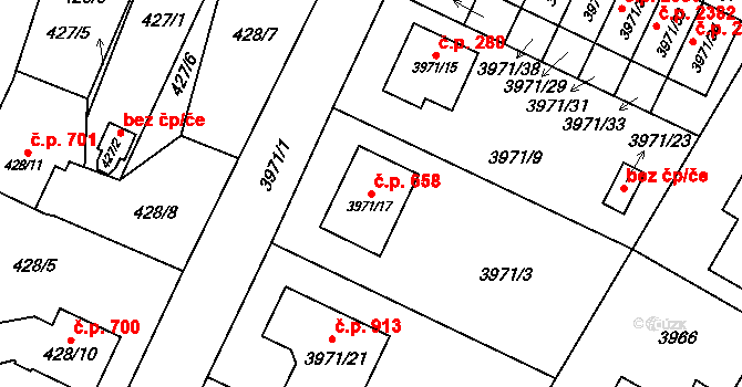 Místek 658, Frýdek-Místek na parcele st. 3971/17 v KÚ Místek, Katastrální mapa