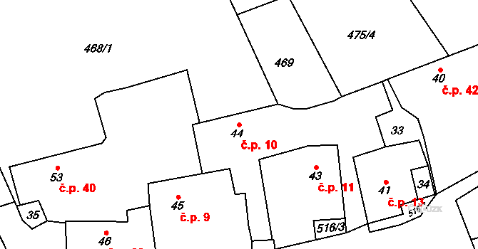 Štítov 10, Blovice na parcele st. 44 v KÚ Štítov u Blovic, Katastrální mapa