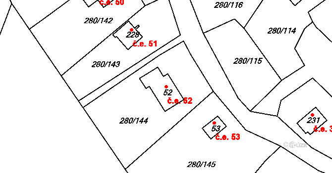 Skalka 52, Cheb na parcele st. 52 v KÚ Skalka u Chebu, Katastrální mapa