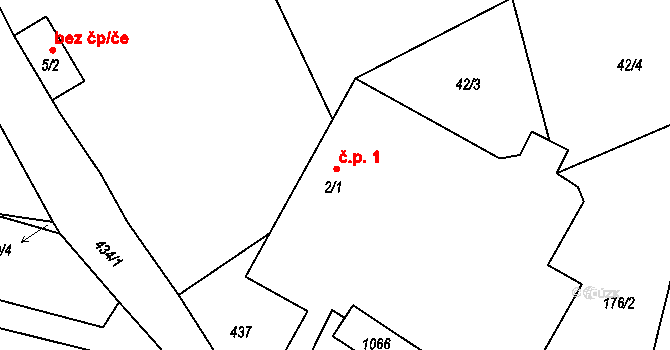 Lužany 1 na parcele st. 2/1 v KÚ Lužany nad Trotinou, Katastrální mapa