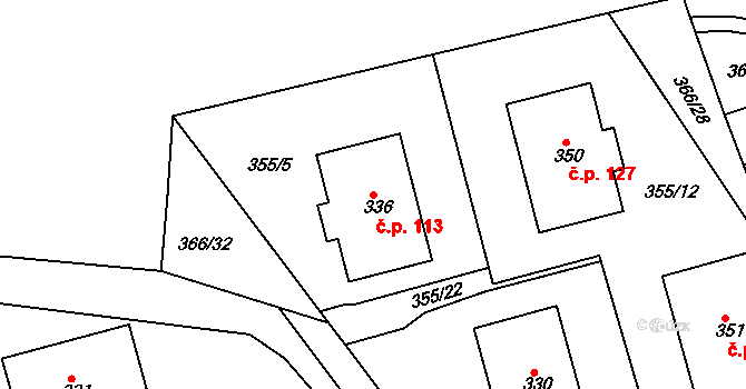Tismice 113 na parcele st. 336 v KÚ Tismice, Katastrální mapa