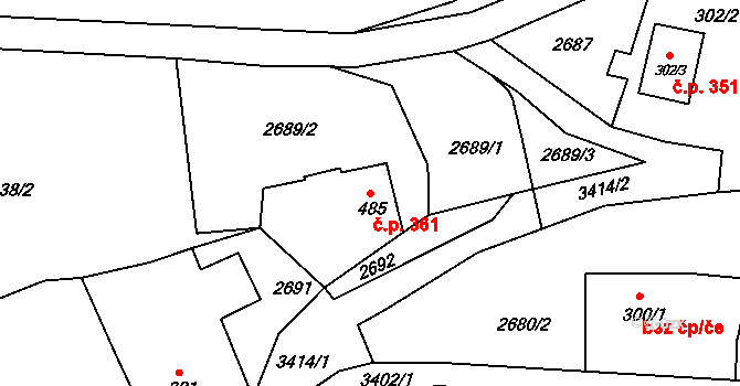Jílové 361 na parcele st. 485 v KÚ Jílové u Děčína, Katastrální mapa