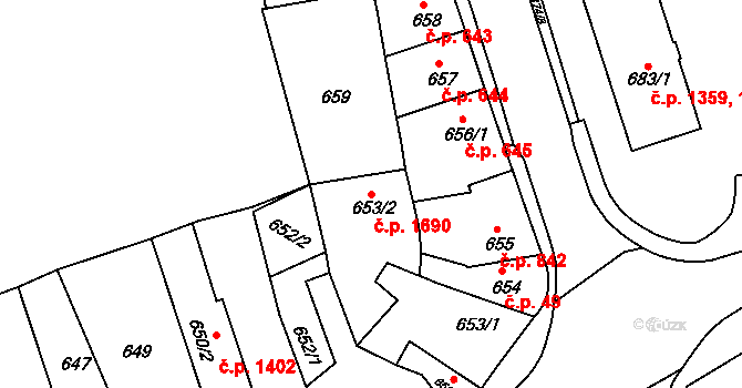 Turnov 1690 na parcele st. 653/2 v KÚ Turnov, Katastrální mapa