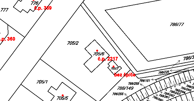 Horní Počernice 2217, Praha na parcele st. 705/6 v KÚ Horní Počernice, Katastrální mapa