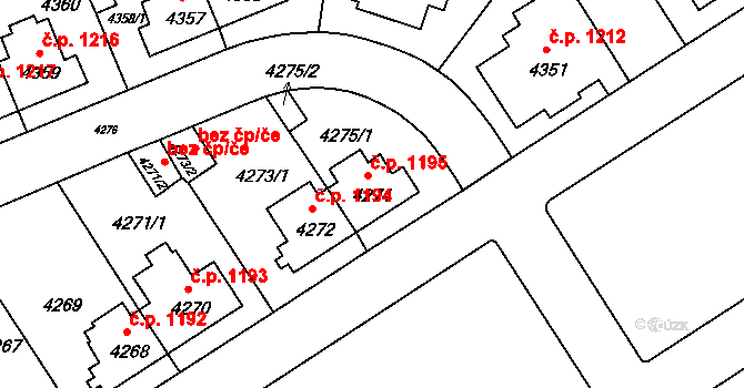 Záběhlice 1195, Praha na parcele st. 4274 v KÚ Záběhlice, Katastrální mapa