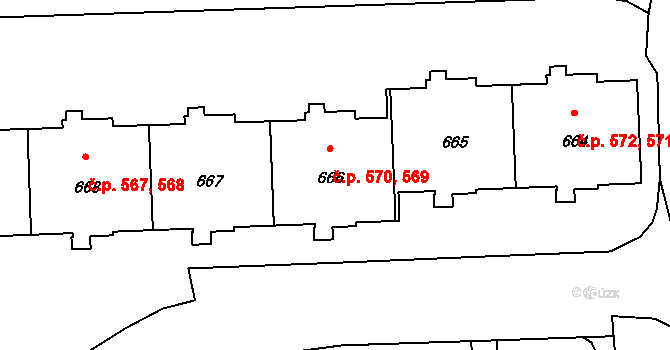 Háje 569,570, Praha na parcele st. 666 v KÚ Háje, Katastrální mapa