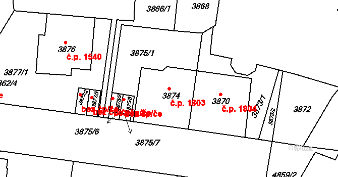 Smíchov 1803, Praha na parcele st. 3874 v KÚ Smíchov, Katastrální mapa
