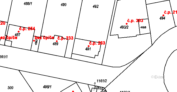 Velká Chuchle 283, Praha na parcele st. 491 v KÚ Velká Chuchle, Katastrální mapa