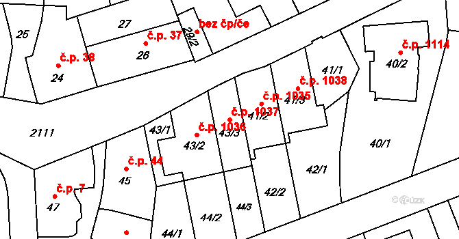 Ruzyně 1037, Praha na parcele st. 43/3 v KÚ Ruzyně, Katastrální mapa