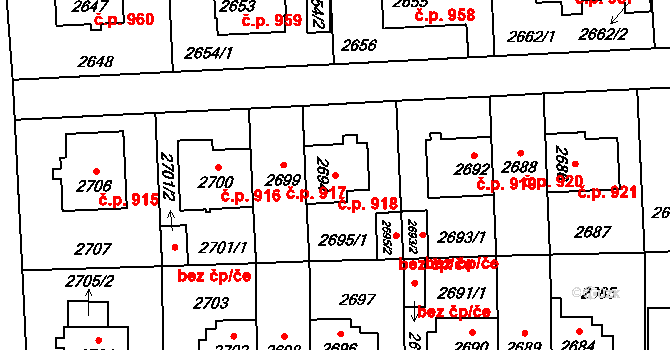 Břevnov 918, Praha na parcele st. 2694 v KÚ Břevnov, Katastrální mapa