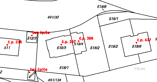 Veleslavín 396, Praha na parcele st. 518/4 v KÚ Veleslavín, Katastrální mapa