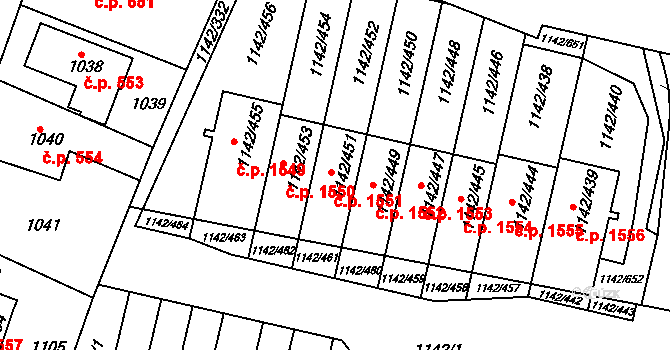 Řepy 1551, Praha na parcele st. 1142/451 v KÚ Řepy, Katastrální mapa