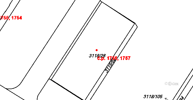 Strašnice 1756,1757, Praha na parcele st. 3118/28 v KÚ Strašnice, Katastrální mapa