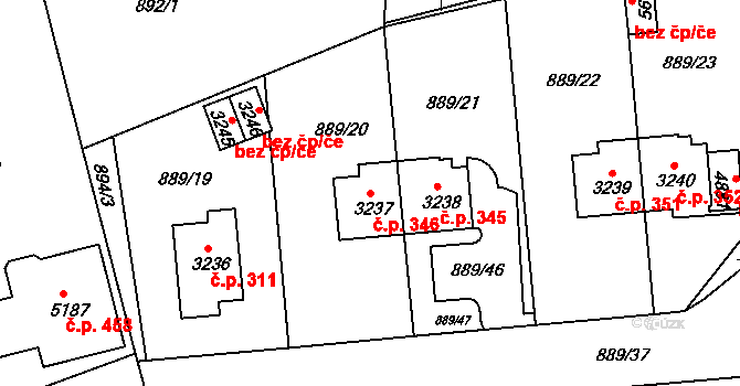 Kryblice 346, Trutnov na parcele st. 3237 v KÚ Trutnov, Katastrální mapa