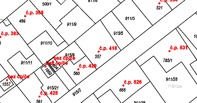 Rožmitál pod Třemšínem 418 na parcele st. 557 v KÚ Rožmitál pod Třemšínem, Katastrální mapa