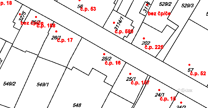 Sezimovo Ústí 16 na parcele st. 25/2 v KÚ Sezimovo Ústí, Katastrální mapa
