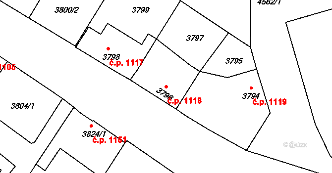 Česká Lípa 1118 na parcele st. 3796 v KÚ Česká Lípa, Katastrální mapa