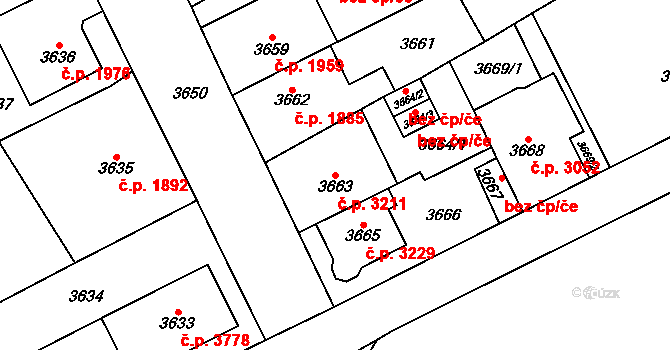 Chomutov 3211 na parcele st. 3663 v KÚ Chomutov I, Katastrální mapa