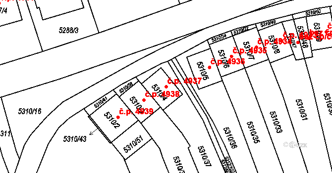 Chomutov 4937 na parcele st. 5310/4 v KÚ Chomutov I, Katastrální mapa