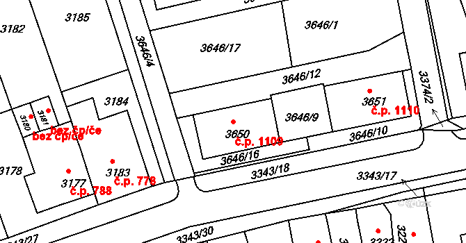 Jirkov 1109 na parcele st. 3650 v KÚ Jirkov, Katastrální mapa