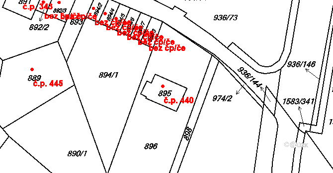 Liberec VI-Rochlice 440, Liberec na parcele st. 895 v KÚ Rochlice u Liberce, Katastrální mapa