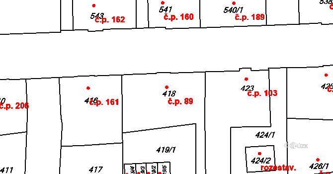 Liberec VII-Horní Růžodol 89, Liberec na parcele st. 418 v KÚ Horní Růžodol, Katastrální mapa